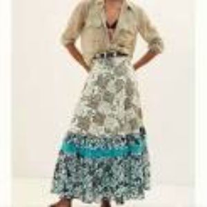 NEW NWT Anthropologie RAGA Floral Patchwork Maxi Skirt Blue Motif XS X Small